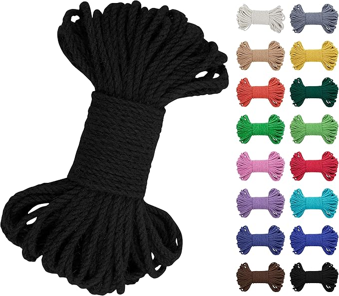 JeogYong 5mm Jute Twine String 66 Feet Natural Thick Garden Hemp Twine for Crafts, Outdoor, Gardening, Gift Wrapping, Plants, Packing Materials (Black)