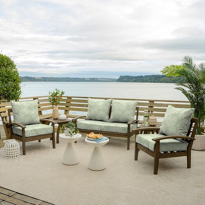 Arden Outdoor Deep Seat Cushion Set, 24 in x 24 in, Weather-Proof, Rain-Proof, Fade Resistant Patio Cushion for Chair, Sofa, and Couch Coastal Green Leaf