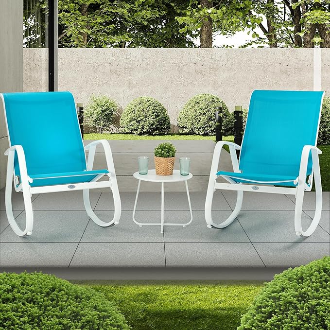 Kozyard Patio Rocking Chair Set of 3, Outdoor Contemporary Patio Rocking Sling Chair with Breathable Mesh Fabric Seat, Powder Coated Aluminum Frame for Patio, Porch, Yard, Garden