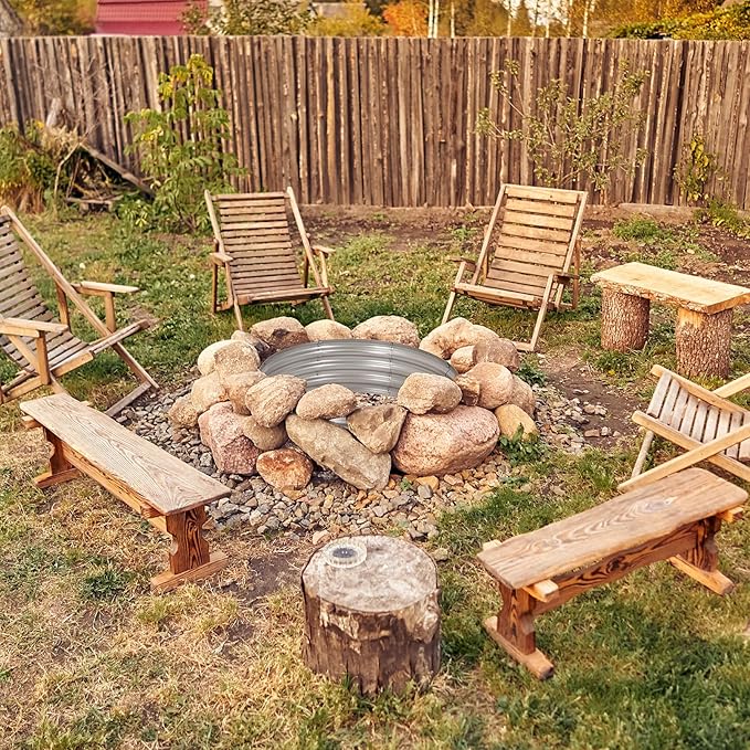 OUSHENG Galvanized Fire Pit Ring for Outside Wood Burning, Metal Firepit Liner for Above Ground Outdoor Camping Beach Backyard Park
