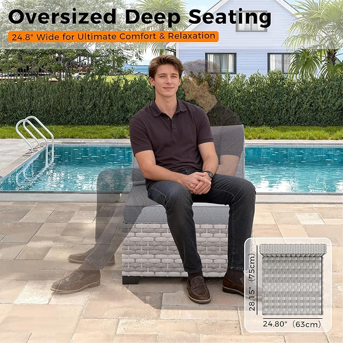 8-Seat Outdoor Wicker Patio Furniture Set with Fire Pit Table, Modular Rattan Sectional Sofa & 2 Swivel Rocking Chairs, 4" Thick Cushions, Rust-Resistant Frame,Gray
