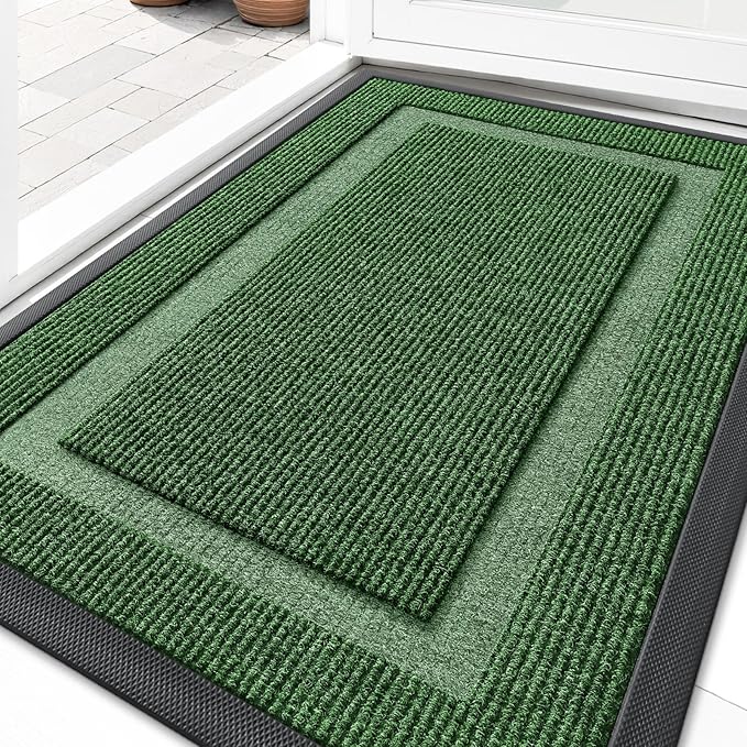 OLANLY Front Door Mat Indoor Outdoor Entrance, Waterproof All-Season, All-Weather Doormat, Sturdy Natural Rubber, Fade Resistant, Low Profile, Easy Clean Patio Porch Entryway Mat, 71x34, Green