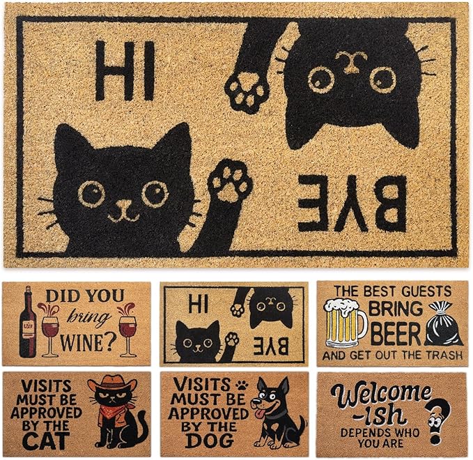 Coir Doormat Outdoor Entrance - Hi Bye Cat - 17"x30" - Funny Door mats Outside - Welcome mat Funny - Indoor/Outdoor Doormat