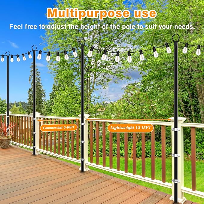 LETIANPAI 4 Pack String Light Poles,10 Ft Metal Poles with Fork for Outdoor String Lights,Outdoor Light Poles with Fork,Poles/Post/Stand for Outside,Patio,Deck,Backyard,Garden Wedding,Party