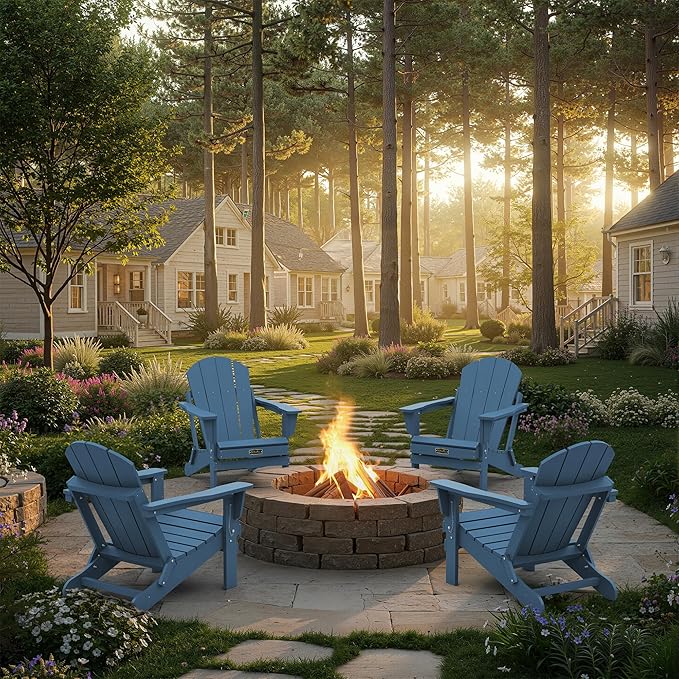 SERWALL Folding Adirondack Chairs Weather Resistant for Outdoor, Patio, Lawn, Garden, Backyard Deck, Fire Pit - Blue