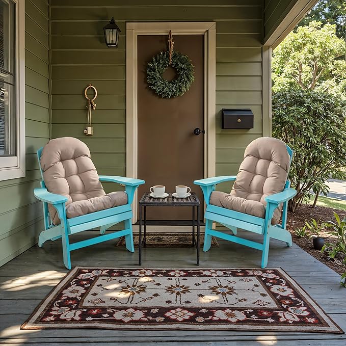Adirondack Chair Cushion, Rocking Chair Cushion 44x19.4x4 inch, High Back Patio Cushions of Upper and Lower with Ties, Sunscreen and Fade-Resistant (Beige, 1)