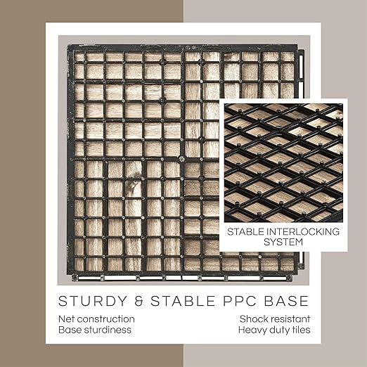 30 Pcs Deck Tiles, Patio Flooring - Outdoor Waterproof Acacia Wood Tiles for All Weather Use - Balcony, Backyard, Indoor & Outdoor (White Crossed Pattern, 30 Square Ft)