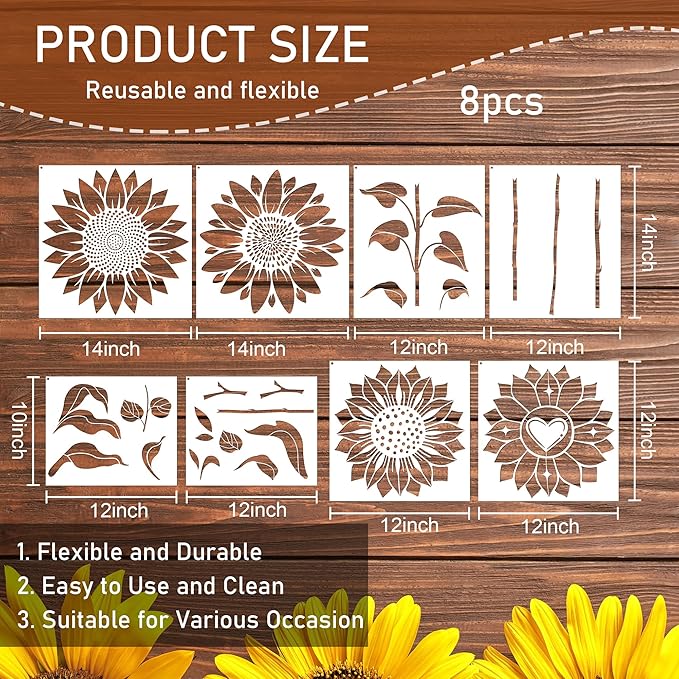 Large Flower Stencils for Painting - Giant Sunflower Stencils for Painting on Wood Wall Fence Garden Floral Paint Template