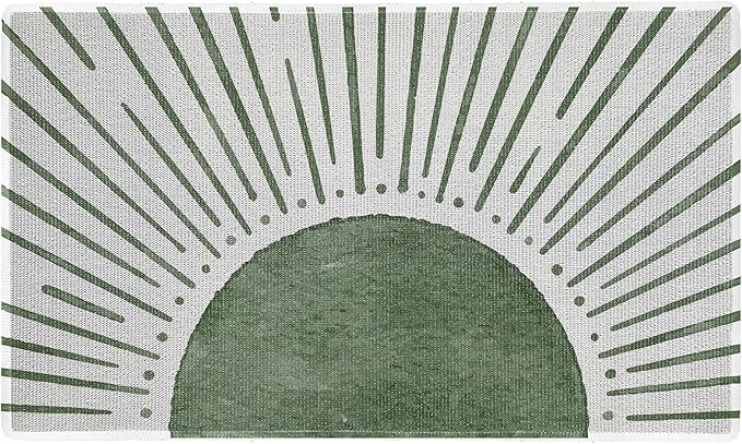 Nogrit Boho Green Sun Welcome Matt Doormat for Outdoor Entrance Front Door Mats Outdoor,Boho Door Mat Indoor Dusting Door Mats for Entryway, 17x30 inch