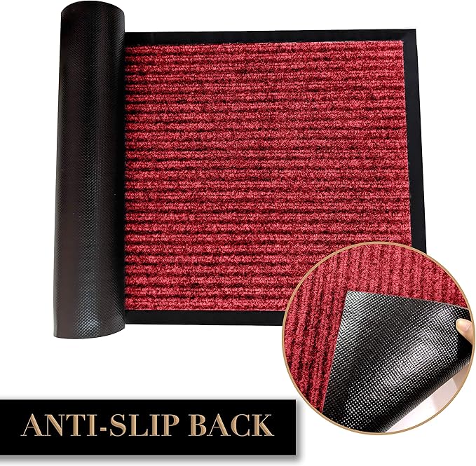 LuxUrux Striped Red Christmas Door Mat - Heavy Duty, Indoor/Outdoor, Easy Clean, Waterproof, Low-Profile (24'' x 16'') - Festive, Durable Solution for High Traffic Areas