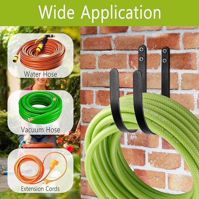 Garden Hose Holders Mount: Wall Mount Garden Hose Hangers for Outside - 2Pcs Rust-Proof Water Hose Racks Hanging Hooks for Outside Expandable Hose