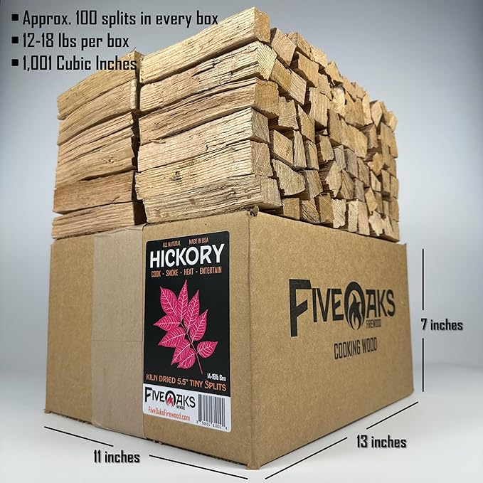 Kiln Dried Hickory Pizza Oven Wood, Mini 5 Inch Cooking Wood for Ooni, Gozney, Bertello Pizza Ovens - Approx 16lbs Product of USA (1,000 Cubic Inches)