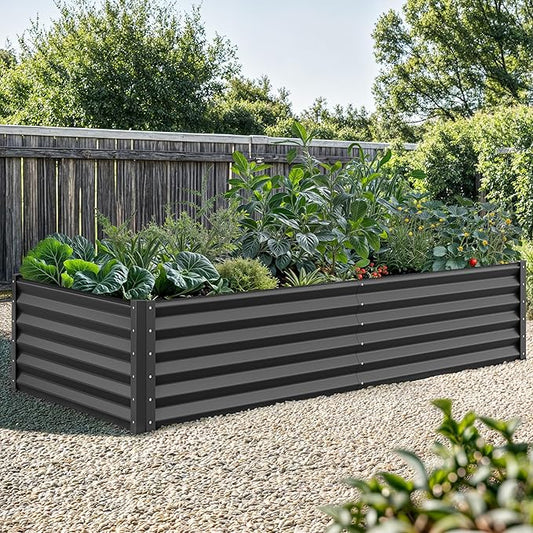YITAHOME 96x48x18 in Galvanized Raised Garden Bed Kit, Large Metal Planter Box with Gloves, Safety Rubber & Support Rod, Outdoor Flower Bed for Plants Vegetables, Black