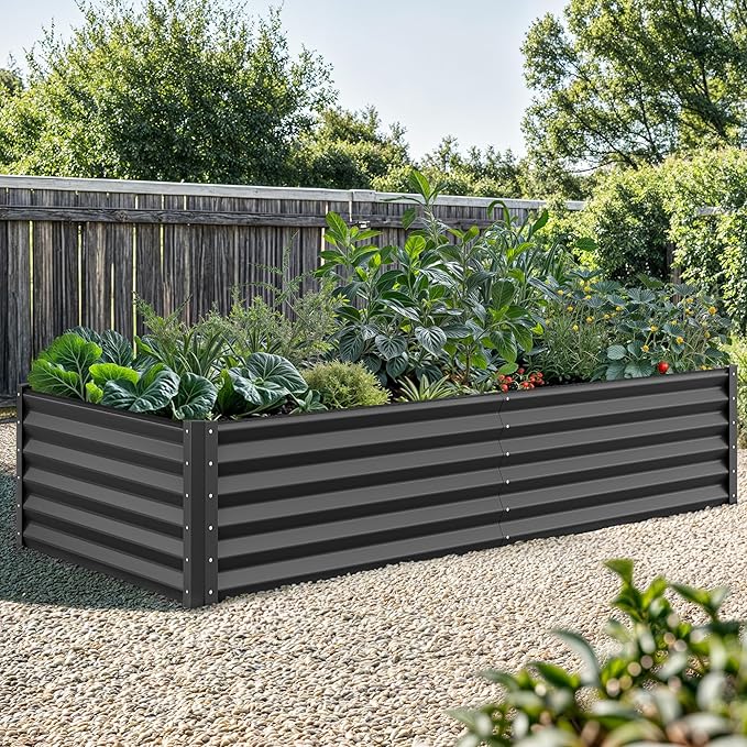 YITAHOME 96x48x18 in 2pcs Galvanized Raised Garden Bed Kit, Large Metal Planter Box with Gloves, Safety Rubber & Support Rod, Outdoor Flower Bed for Plants Vegetables, Black