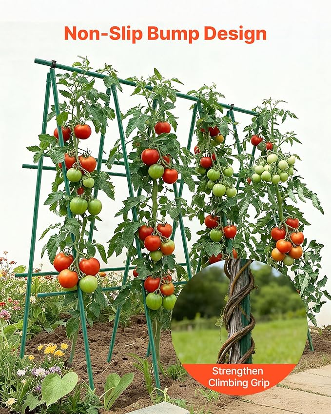 VEVOR Garden Stakes, 25 Pack, 70.87 inch, Plastic Coated Metal Tomato Stakes, Garden Sticks for Plants Support, with Pointed End and Non-Slip Bumps for Growing Climbing Plants, Outdoor Vegetables