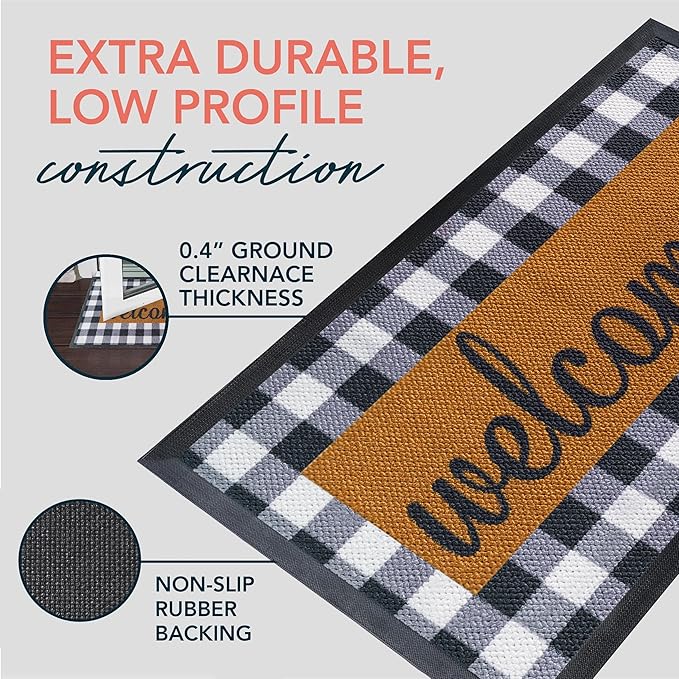 ubdyo Welcome Mat for Front Door Outside - Dirt Trapping Doormat Outdoor Entrance - Low Profile Welcome Matt Outdoor - Rubber Backing Anti Slip Door Mat - Regular 30'' x17'' (Checkered)