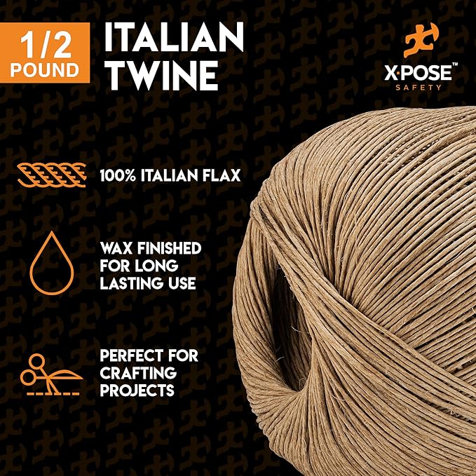 Xpose Safety Ruby Italian Spring Twine - 4 ply 1/2 Pound Italian Ball Twine String - Upholstery Webbing - Natural Wax Coated Cord - for Upholstery Supplies, Reupholstery of Springs Furniture Repair