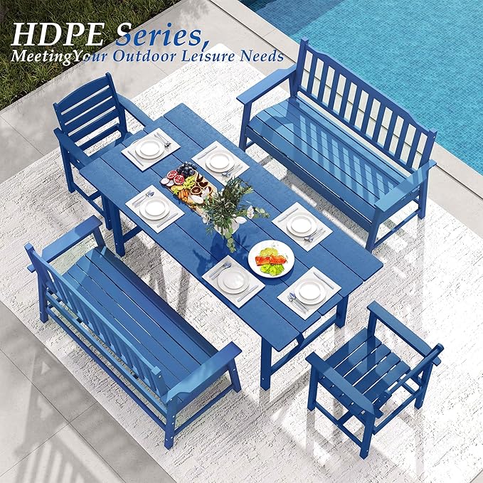HDPE Outdoor Bench, All-Weather Garden Bench with 700 lbs Weight Capacity, 2-Person Patio Benches for Garden, Porch, Backyard, Park, Navy Blue