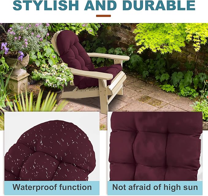 Large Adirondack Chair Cushion, Rocking Chair Cushion 50x20.8x4 inch, High Back Patio Cushions of Upper and Lower with Ties, Sunscreen and Fade-Resistant (Beaujolais, 1)
