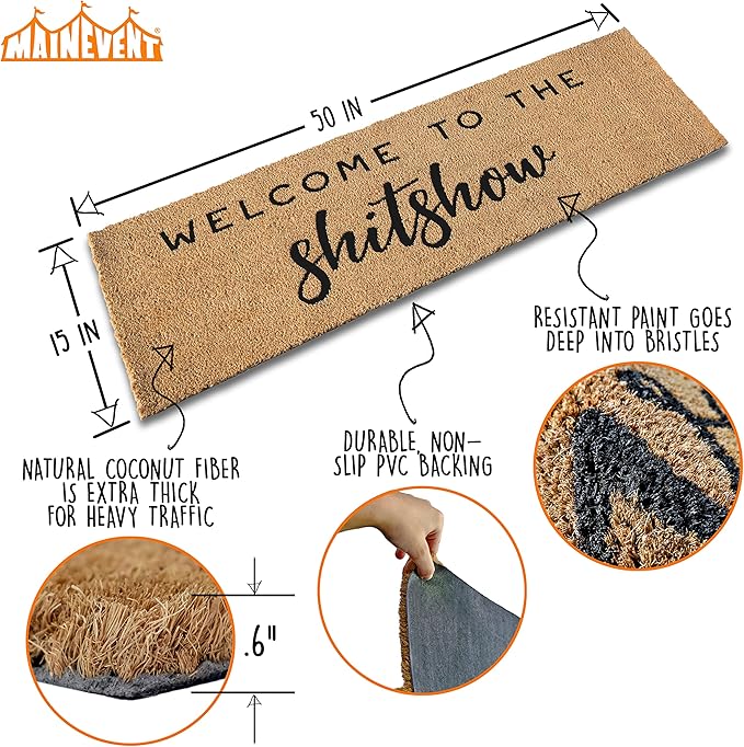 MAINEVENT Welcome to The Shitshow Large Door Mat 50x15 Inch, Oversized Welcome Mat for Front Door, Long Doormat for Covered Outdoor Spaces