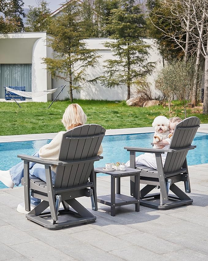 SERWALL Adirondack Swivel Glider Chair, HDPE Outdoor Glider Set of 2, All-Weather Glider Chair for Porch, Balcony, Slate Grey