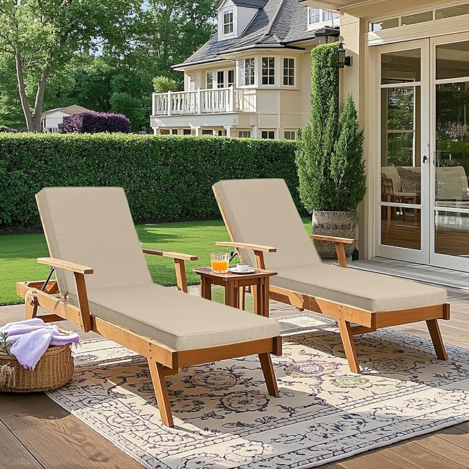 Only choice Outdoor Lounge Chair Cushions Patio Chaise Lounge Replacement Cushions Funiture Seat Cushion Chair Pads (Beige-2 pcs)