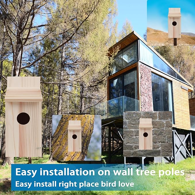 2 Pack Bird Houses for Outside,Bluebird Box Houses for Outside,Cedar Finch Swallow Wren Hummingbird Birdhouse,DIY