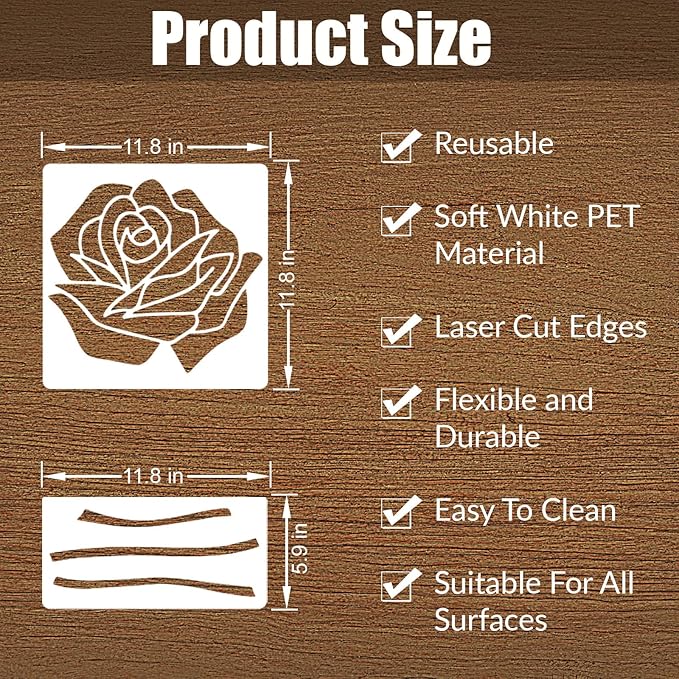 Large Flower Stencils 10 Pieces for Painting on Giant Walls, Reusable Stencil Templates, Large Rose Daisy Sunflower Peony Stencils for Paint on Garden Wood Fence Furniture
