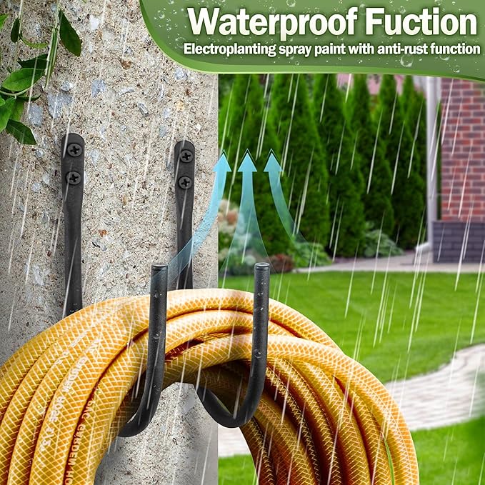 AJART Hose Holder Wall-Mount Outside: Heavy Duty Metal Outdoor Storage with Rustproof - Water Hose Hanger for Garden/Yard/Fence/Patio/House - 2 PCS