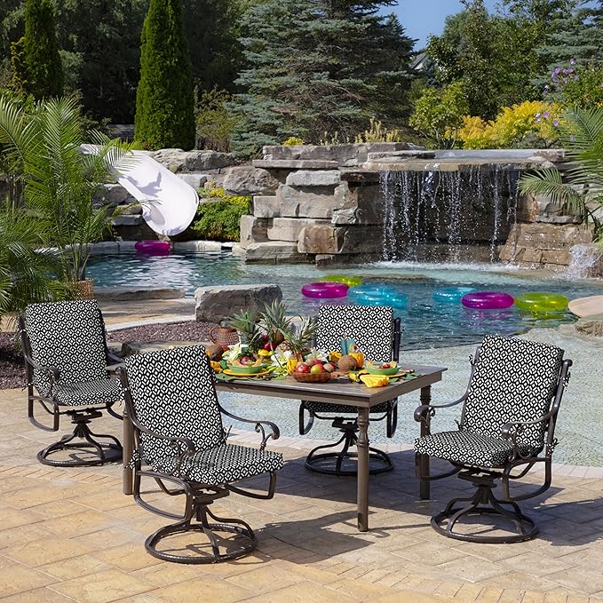 Arden Outdoor Dining Chair Cushion, 20 in x 20 in, Patio Cushion for Patio, Dining, or Rocking Chairs, Black Demi Tile