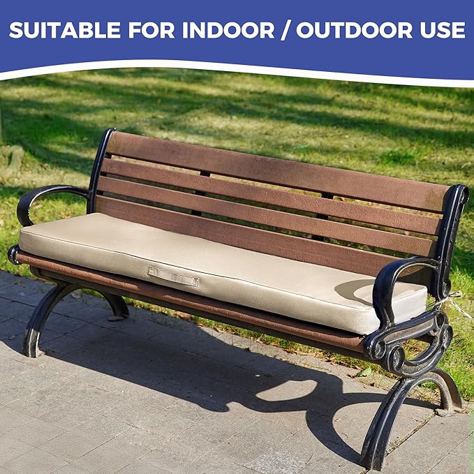 Outdoor Bench Cushions for Outdoor Furniture, 45x18x3 Inch, Waterproof Bench Pillow, Fade Resistant Long Bench Seat Pads for Garden, Indoor, Porch Swing, Beige