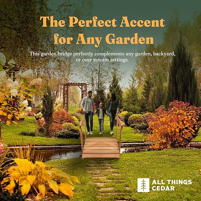 All Things Cedar Wooden Bridge, Outdoor Garden Walkway with Side Rails, 3', Natural