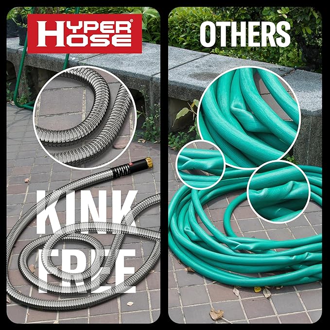 Best 150 ft Metal Garden Hose Set - No-Kink Durable 316 Stainless Steel, 10-Way Zync Spray Nozzle & Hook – Tough Flexible Heavy Duty Water Hoses, Naval Brass, Rust, Weather, LeakProof