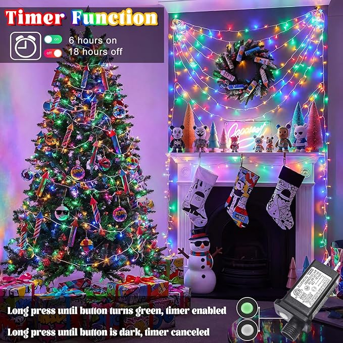 165FT 500 LED Outdoor String Lights, Connectable Christmas Lights Indoor Waterproof with 8 Modes, Plug in Twinkle Fairy Lights Clear Wire for Easter Bedroom Wedding Patio Party Decorations, Multicolor