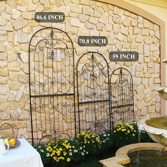 Garden Trellis for Climbing Plants 59" H x 21.6" W Metal Unique Design Decorative Garden Structure Weather-Resistant Trellises Outdoor Decor Flowers Roses Vine Ivy Clematis