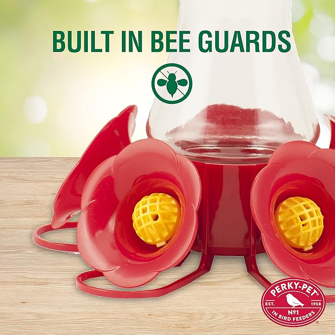 Perky-Pet 204CP-4 Favored Pinch-Waist Glass Hummingbird Feeder with Built-in Ant Moat and Bee Guards - 16 oz (Pack of 2)