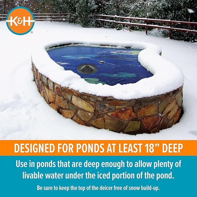 K&H Pet Products Pond Heater for Outdoor Ponds with Fish, Thermo-Pond 3.0 Deicer Keeps a Hold in the Ice for Oxygen Exchange for Live Fish, Energy Efficient, Safety Listed - 12in Black 100W