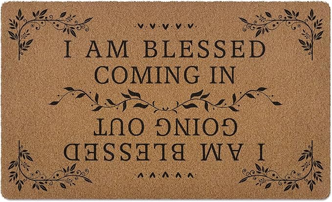 Farmhouse Christian Door Mat, I Am Blessed Coming in Going Out Welcome Front Door Mat Indoor Outdoor Entrance, Bible Verse Artificial Coir Doormats Rugs for Porch Patio Entryway Decor 30x17in