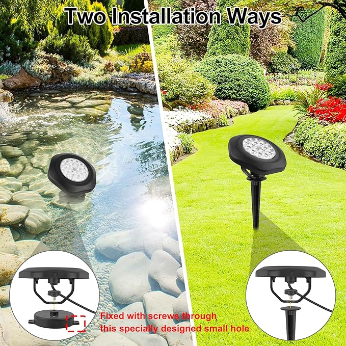 RGBW Pond Lights with Timer,18 LED Underwater Submersible Fountain Lights,Remote Control IP68 Waterproof Color Changing Landscape Spotlights for Fish Aquarium Tank Yard Garden Pool (Set of 6)