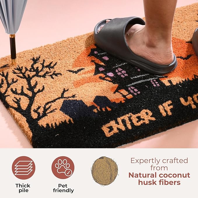 Folkulture Door Mat Outdoor | Eco Friendly Halloween Decor Door Mats for Front Door | 16" x 28" Welcome Matt or Doormat for Home Entrance | Durable & Anti Slip Coir Door Mats