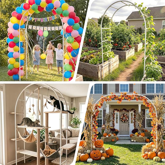 Thickened Rustproof Garden Arch Metal Trellis for Climbing Plants Outdoor, Wedding Arch Garden Arbor Frame Archway 4.9 x8.1 or 5.5 x7.9Ft Flower Arches for Bridal Party Decoration (White)