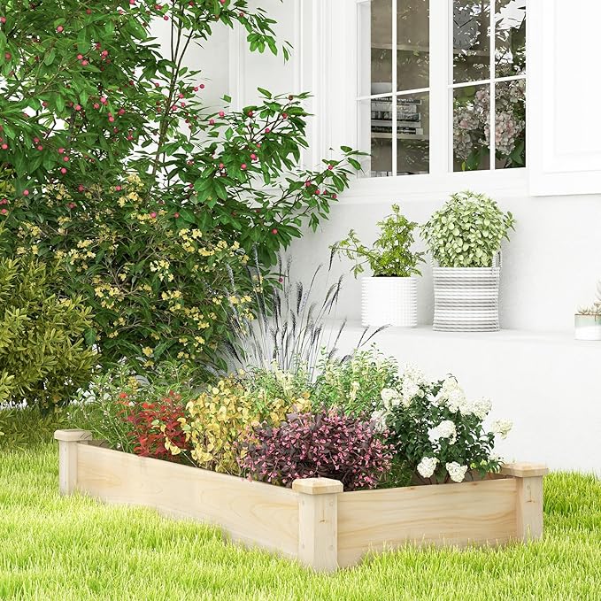 Giantex Wooden Raised Garden Bed, Rectangular Planter Box for Vegetables, Fruits, Flowers, Herbs, 48" Lx24 Wx10 H Outdoor Elevated Planting Bed for Garden, Backyard, Lawn, Patio