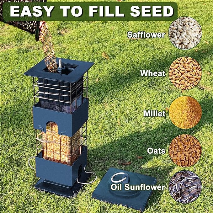 Squirrel Proof Bird Feeder for Outdoors Hanging,3Lbs Metal Birdfeeders Squirrel Proof with 4 Feeding Ports for Outside, Birdseed Feeder for Cardinal, Finch, Sparrow,Bluejay (Blue)
