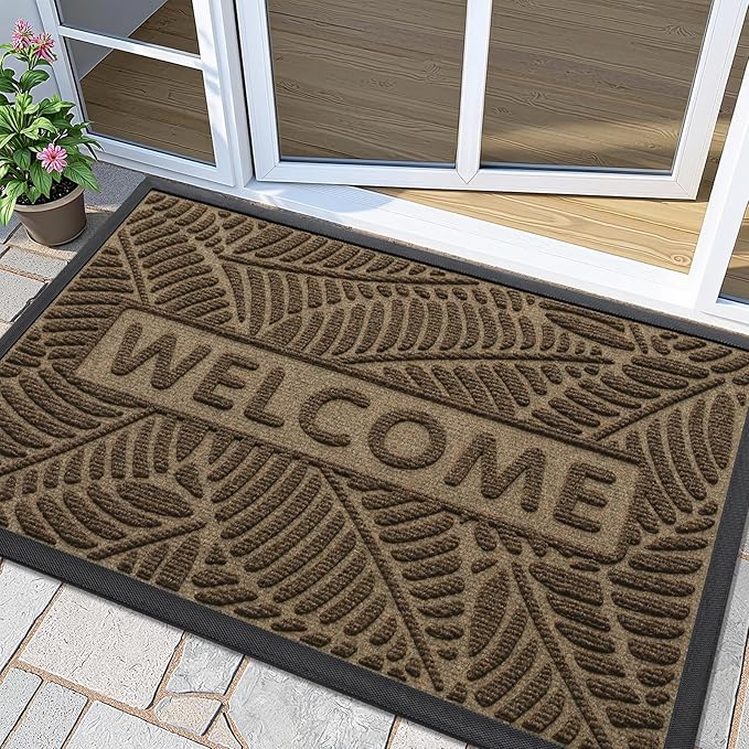Smiry Welcome Mat Indoor Outdoor, All-Season Waterproof Front Door Mat, Sturdy Natural Rubber Doormat, Non-Slip, Easy Clean, Low Profile Dirt Trapper for Porch Patio Entrance, 47x32, Brown