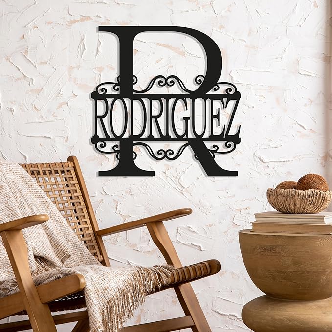 Personalized Metal Name Signs, Split Letter Monogram Wall Decor, Custom Last Name Sign, Family Name Sign for Outdoor, Personalized Wedding Gift, Garden Decor, Metal Wall Art, Housewarming Gift (MonogramDesign_12)