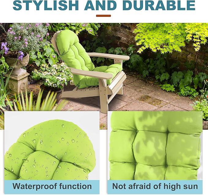 Adirondack Chair Cushion, Rocking Chair Cushion 44x19.4x4 inch, High Back Patio Cushions of Upper and Lower with Ties, Sunscreen and Fade-Resistant (Sharp Green, 2)
