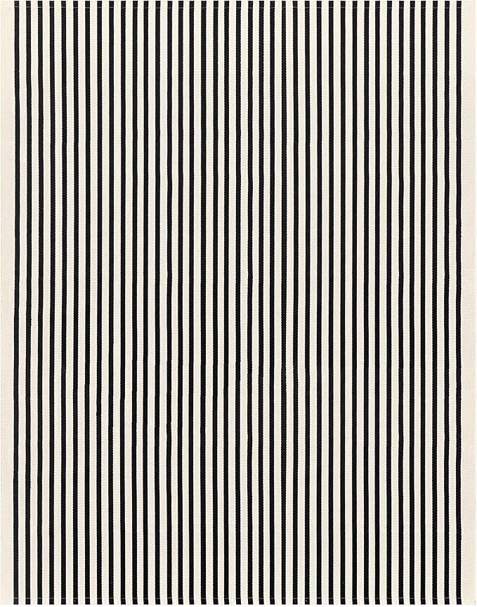 IOHOUZE Black Beige Striped Rug -8'x10' Indoor Outdoor Rug, Washable Area Rug for Living Room, Large Patio Rug, Cotton Striped Rugs for Patio Living Room Bedroom