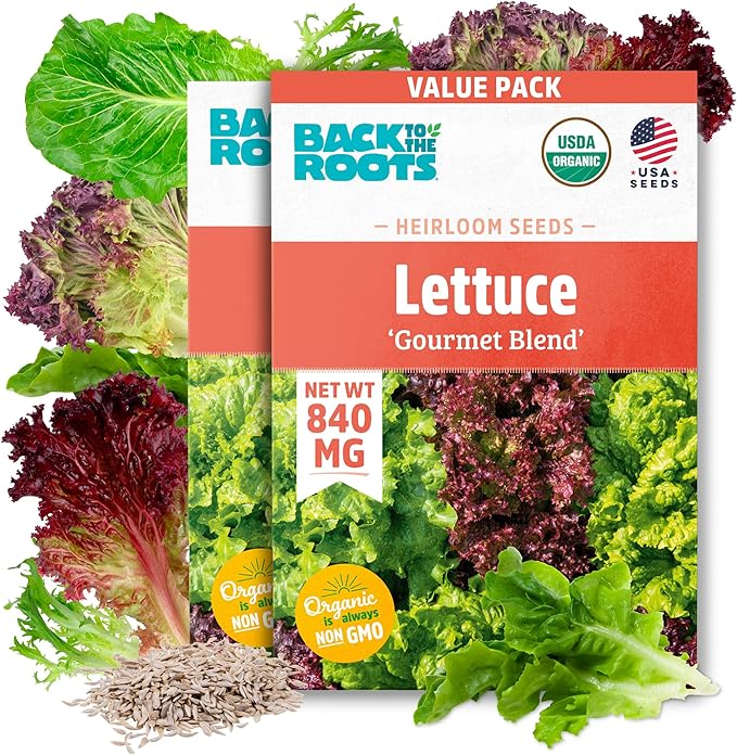Back to The Roots 100% Organic Heirloom Seeds - Lettuce Value Pack (840mg Total)