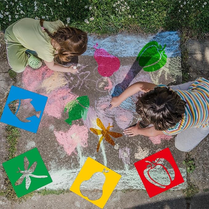 Epakh 24 Pieces Stencils for Kids 8 Inches Drawing Stencils Chalk Template Large Washable Geometric and Garden Themed Primary Shape Template for Kids Toddlers Preschooler(Garden Style)