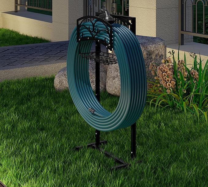 Fire Beauty Garden Hose Holder,Freestanding Water Hose Holder,In ground Hose Rack Organizer for Outdoor,Detachable Water Hose Holder Stake,Hose Reel Stand,Hose Hanger Rack for Outside Lawn Yard